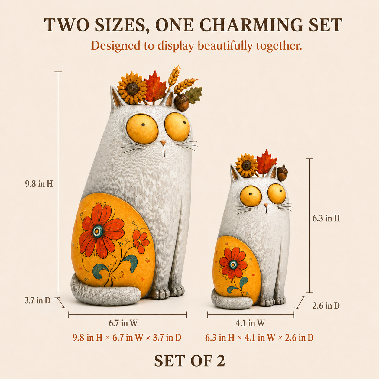 Autumn Bloom Cat Figurine Set