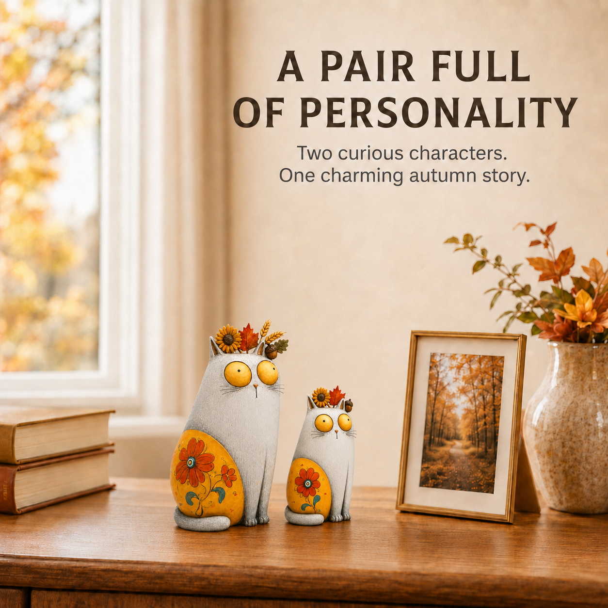 Autumn Bloom Cat Figurine Set