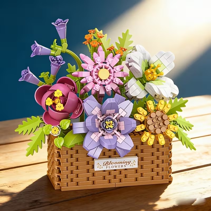 Flower Basket Building Block Set, Floral Set, Building Block Toy Set, Creative Plant Flower Ornament Model Toy