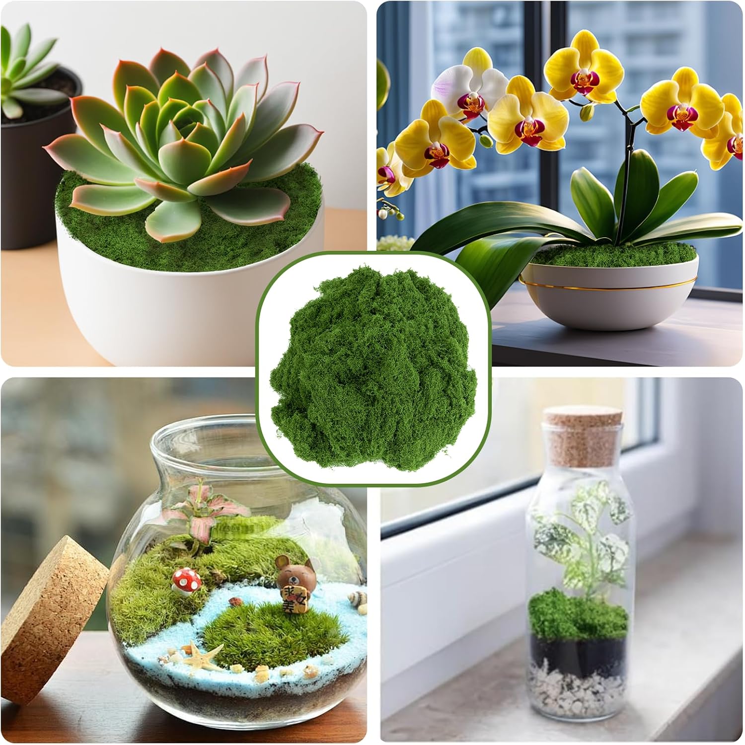 Fake Green Moss for Potted Plants,Artificial Moss for Crafts Indoor,DIY Table Decorating Fairy Garden Accessories Wedding Party Floral Decor Outdoor