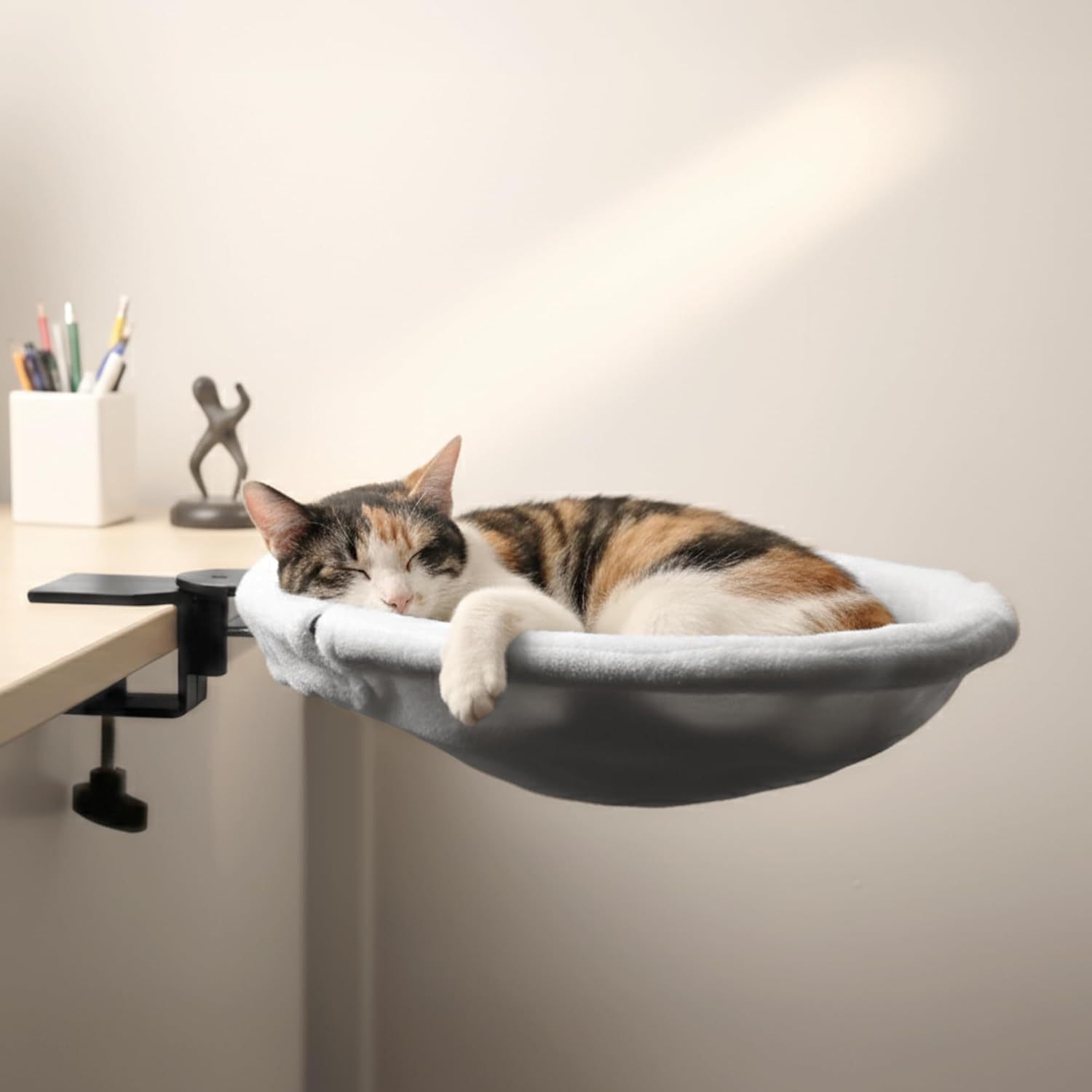 Cat Desk Bed – Rotating Cozy Cat Hammock for Office Desks, Machine Washable, Adjustable Clamp Mount