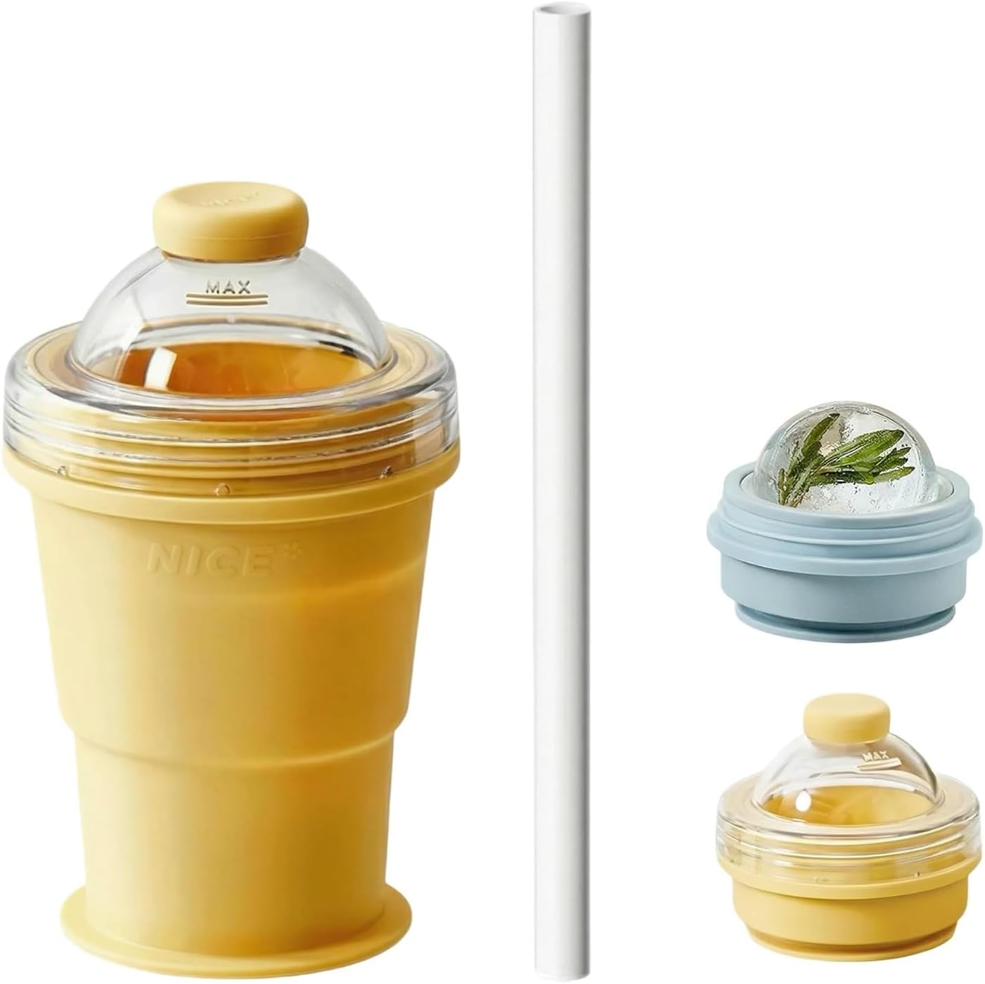 2-in-1 Foldable Ice Hockey Cup, Leakproof Lid with Straw, Portable for Coffee, Juice, Camping/Hiking (Blue+Yellow)