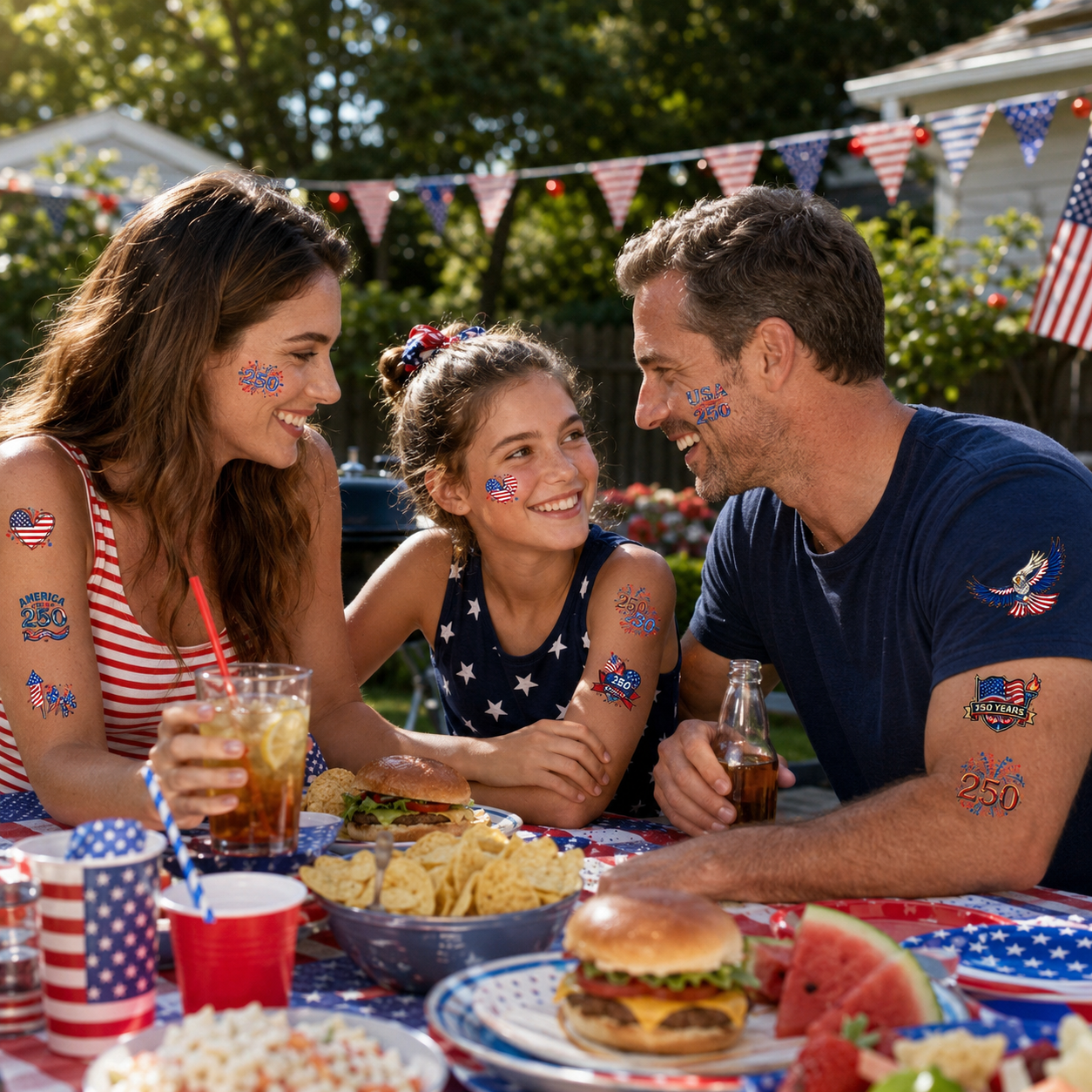 USA 250th Independence Day Temporary Tattoos – Patriotic 4th of July Body Stickers for Kids & Adults