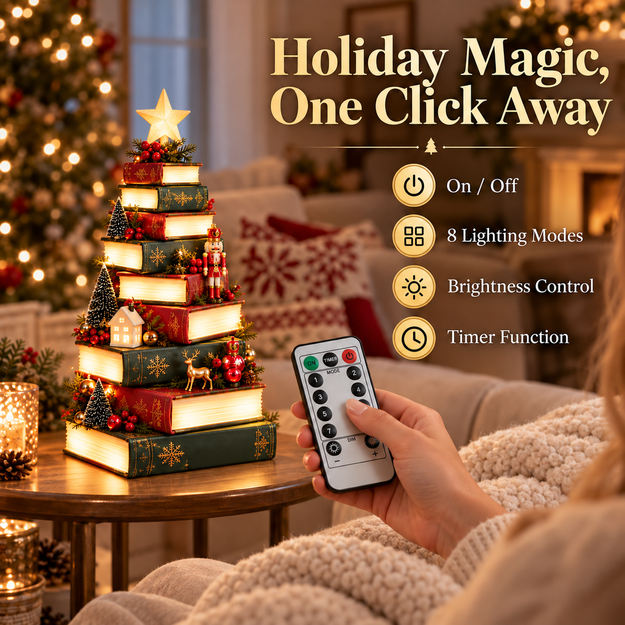Included remote controlling the Christmas book tree lighting
