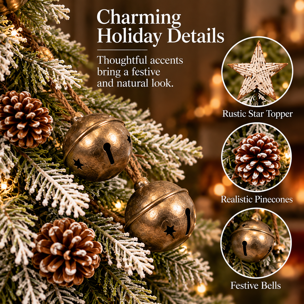 Pinecones berries bells and star holiday details
