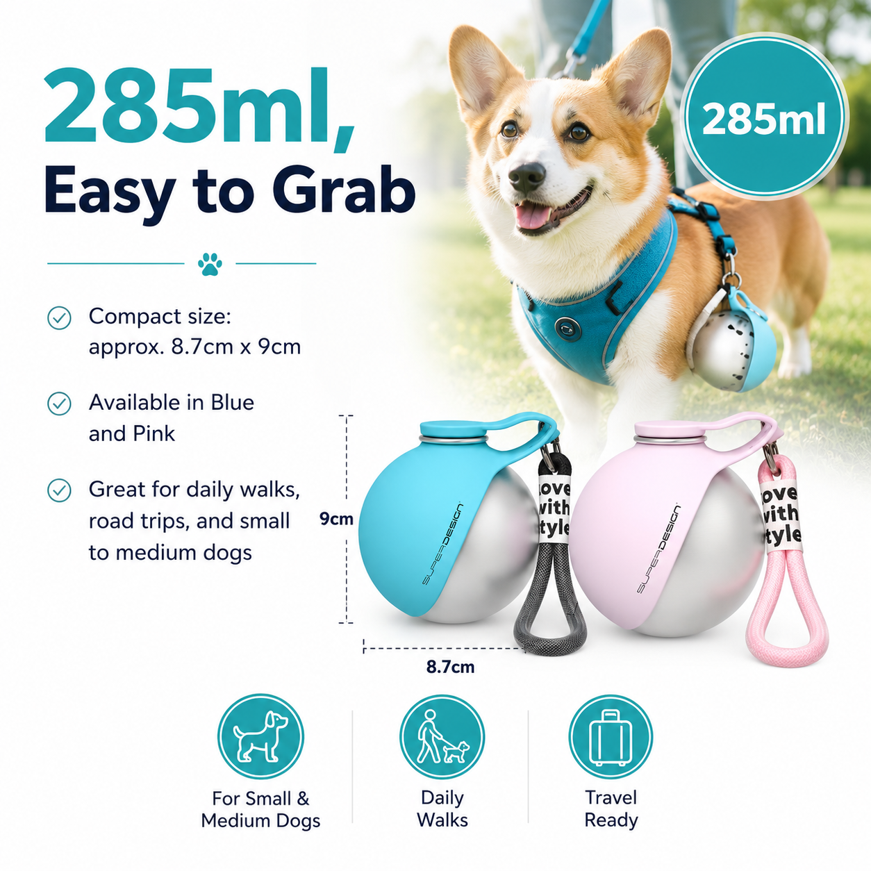 Portable Foldable Pet Water Bottle 285ml – Travel & Walk-Friendly Dog Water Bottle