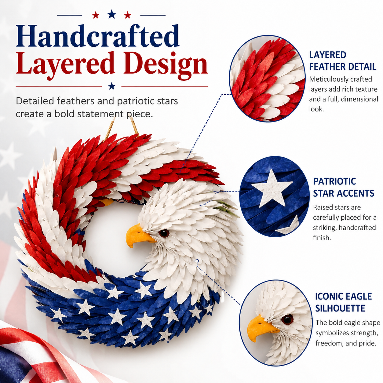 Patriotic Eagle Wreath – 4th of July American Flag Door Decoration