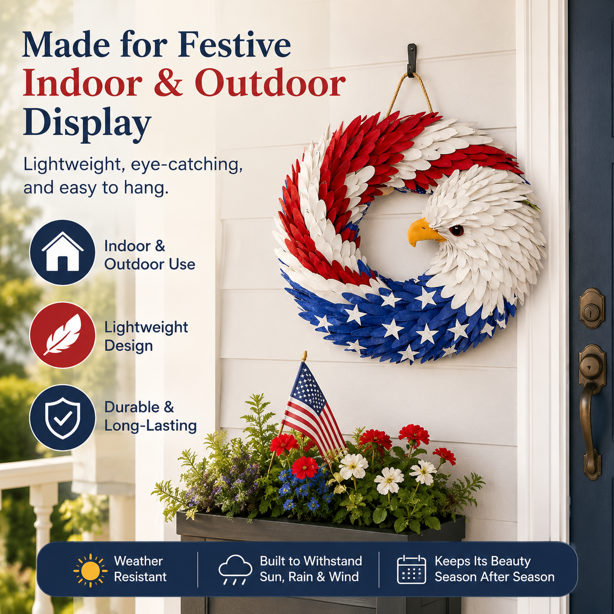 Patriotic Eagle Wreath – 4th of July American Flag Door Decoration