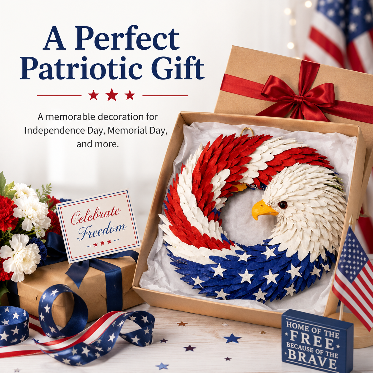 Patriotic Eagle Wreath – 4th of July American Flag Door Decoration