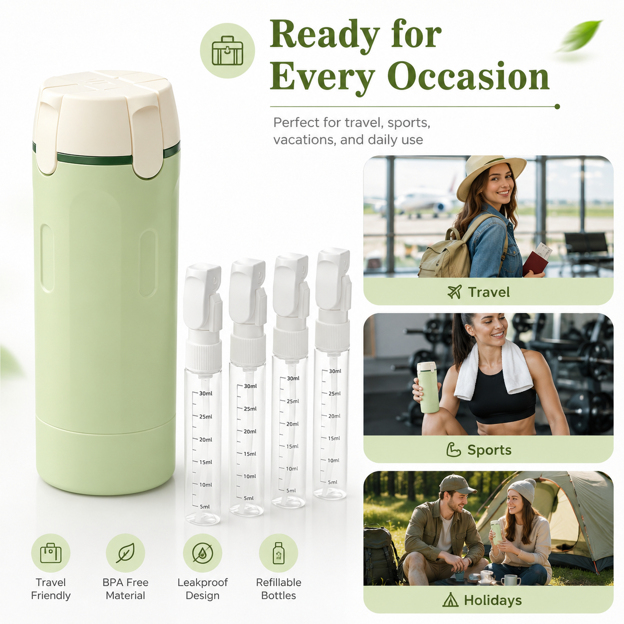 Portable Foam Dispenser Bottle Set with 4 Refillable 30ml Travel Bottles