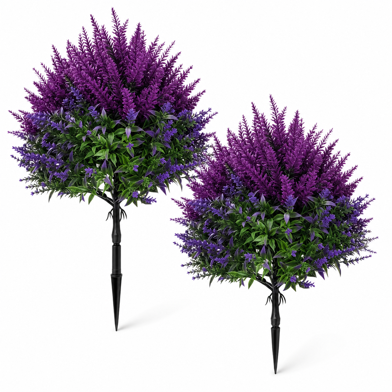 Artificial Lavender Topiary Stakes, Purple Faux Plants with Green Foliage, Indoor/Outdoor Decorative Garden Ornaments