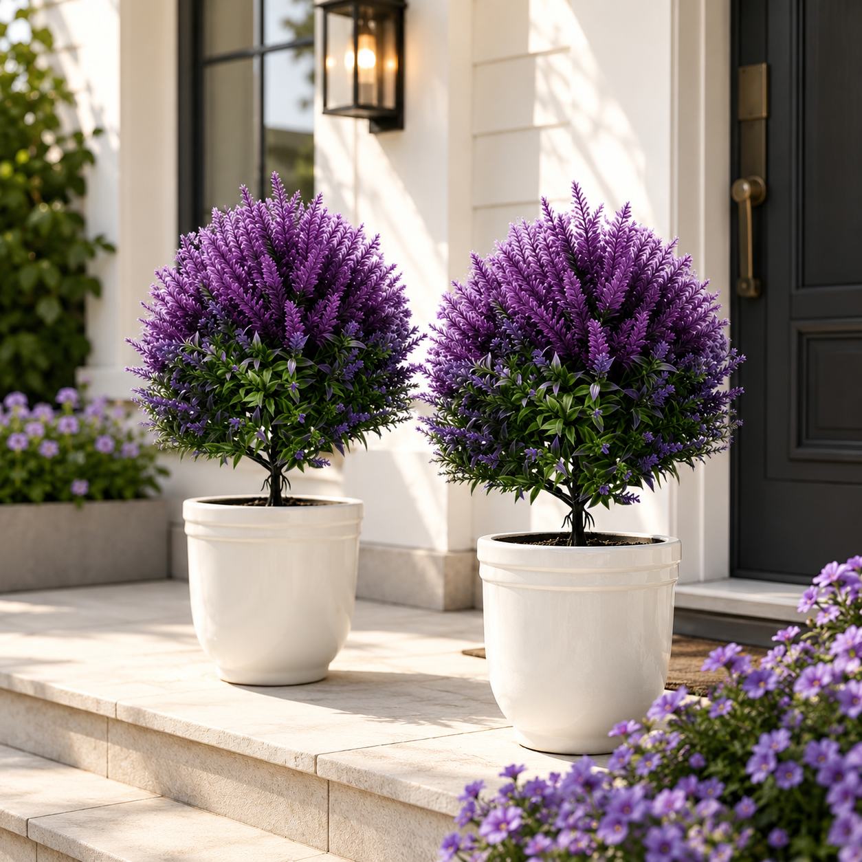 Artificial Lavender Topiary Stakes, Purple Faux Plants with Green Foliage, Indoor/Outdoor Decorative Garden Ornaments