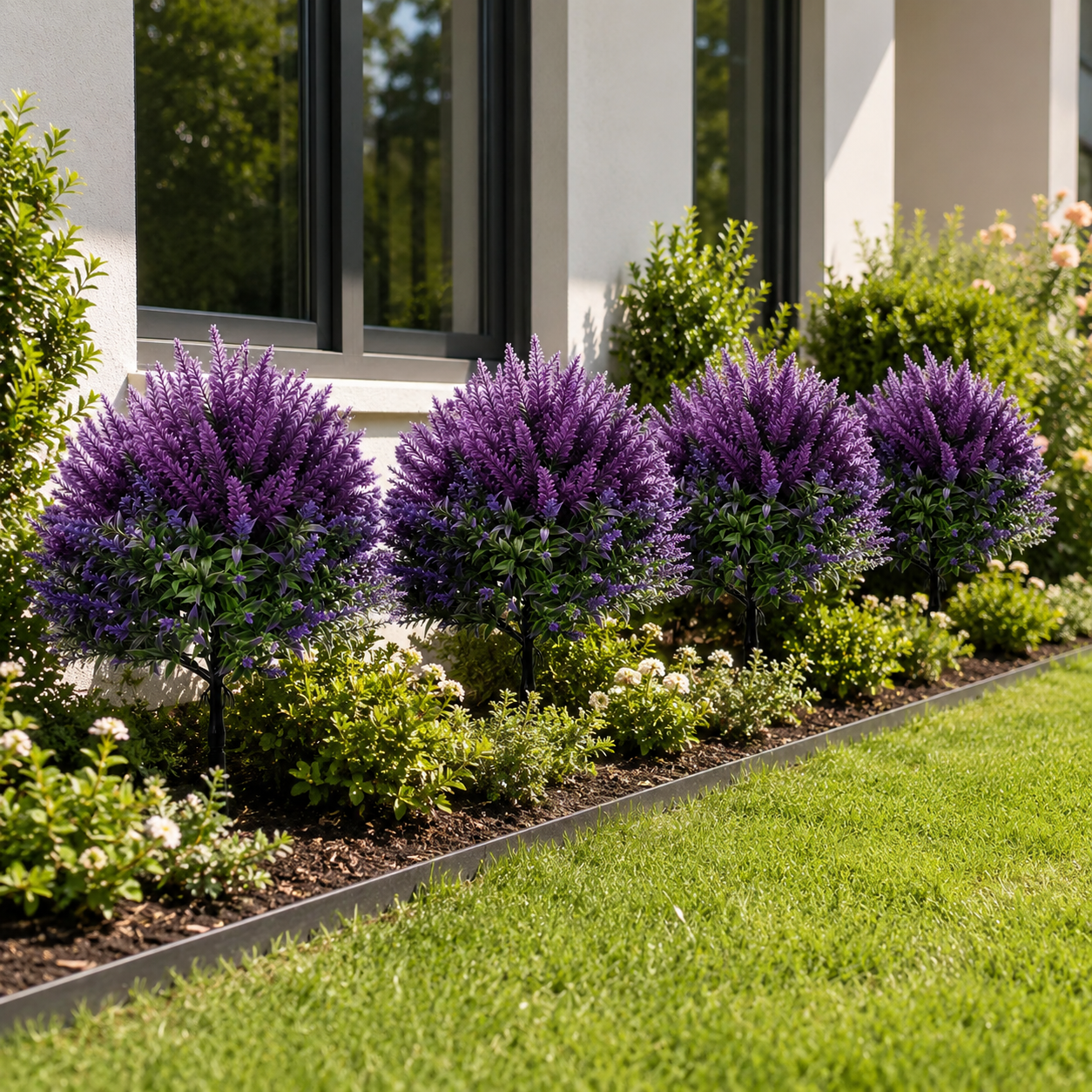 Artificial Lavender Topiary Stakes, Purple Faux Plants with Green Foliage, Indoor/Outdoor Decorative Garden Ornaments