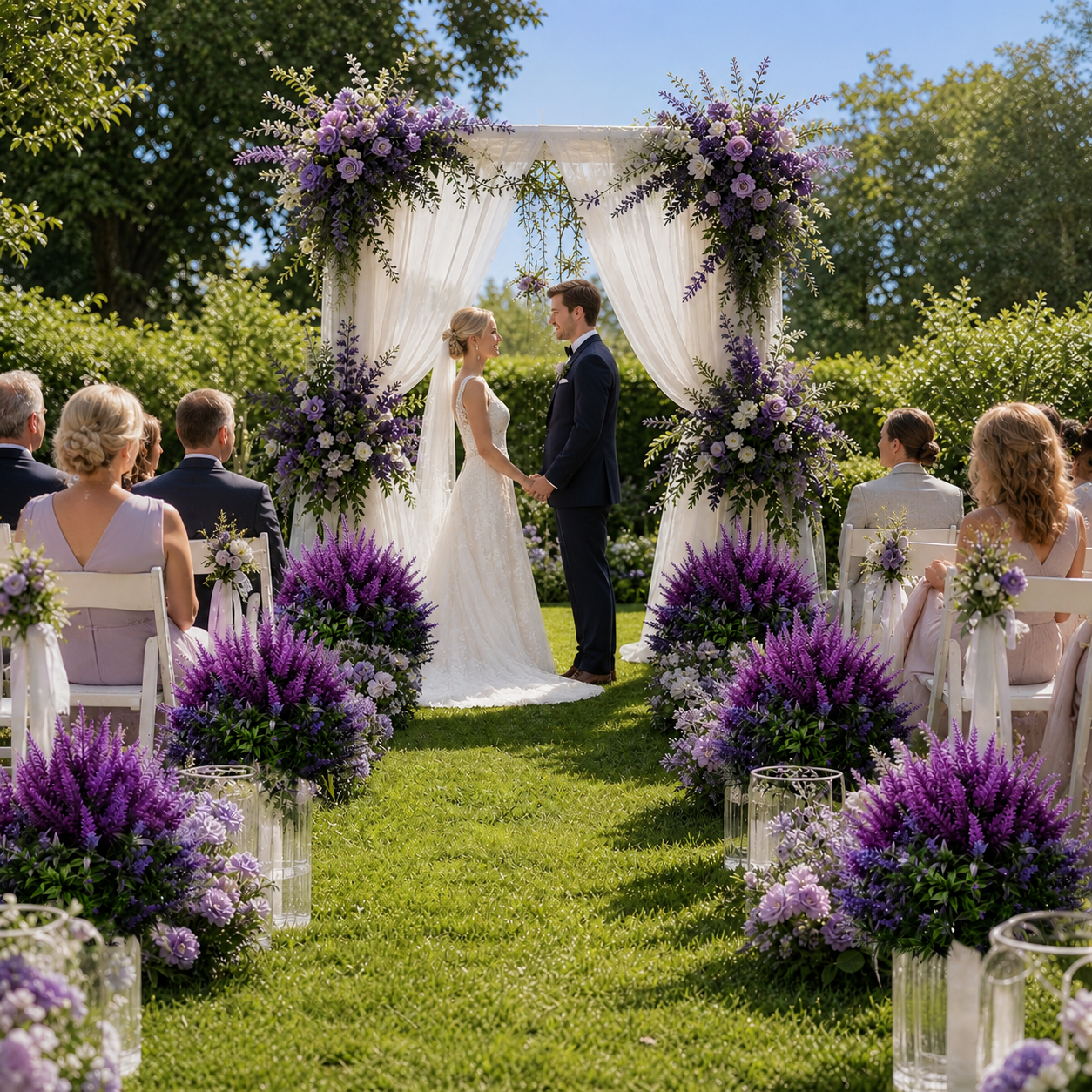 Artificial Lavender Topiary Stakes, Purple Faux Plants with Green Foliage, Indoor/Outdoor Decorative Garden Ornaments