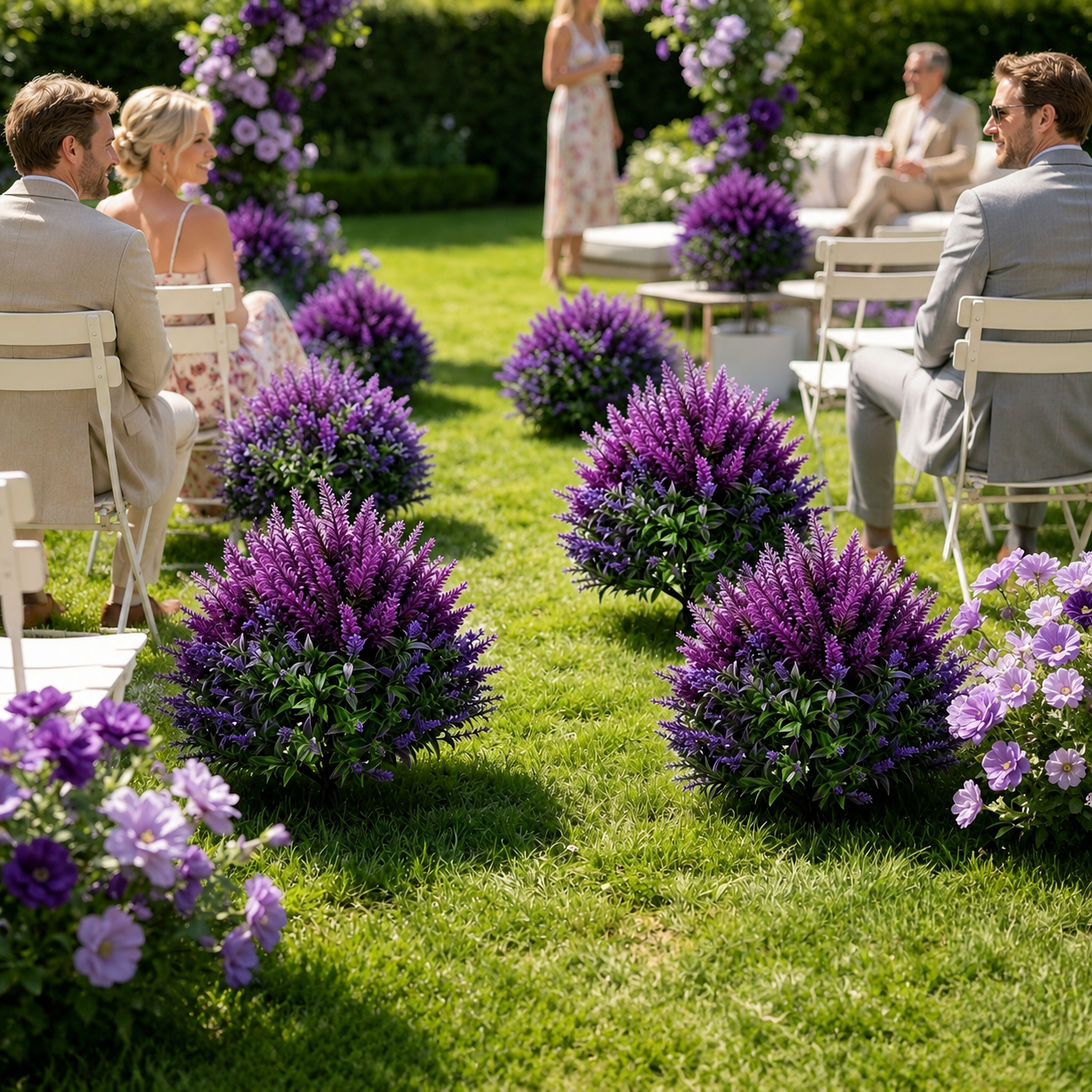 Artificial Lavender Topiary Stakes, Purple Faux Plants with Green Foliage, Indoor/Outdoor Decorative Garden Ornaments