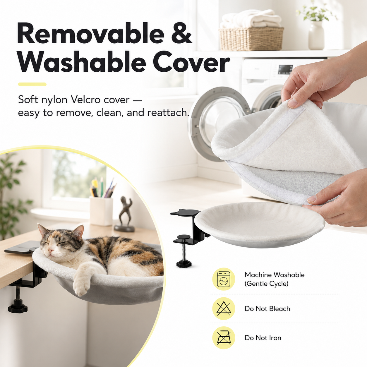Cat Desk Bed – Rotating Cozy Cat Hammock for Office Desks, Machine Washable, Adjustable Clamp Mount