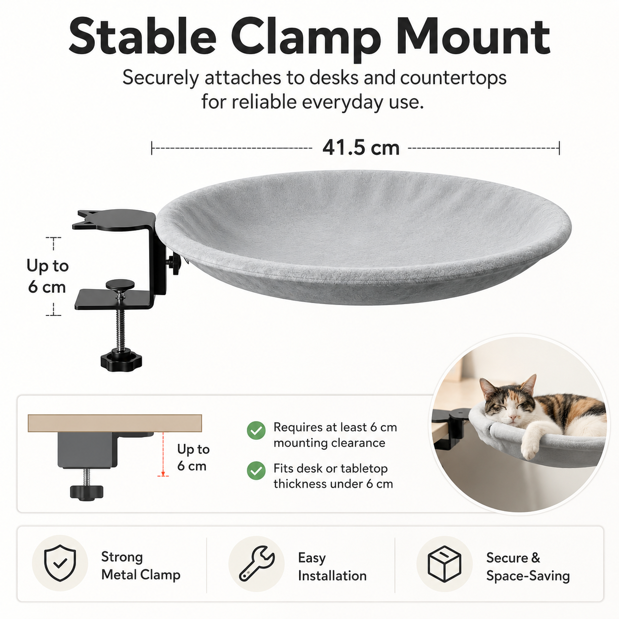 Cat Desk Bed – Rotating Cozy Cat Hammock for Office Desks, Machine Washable, Adjustable Clamp Mount