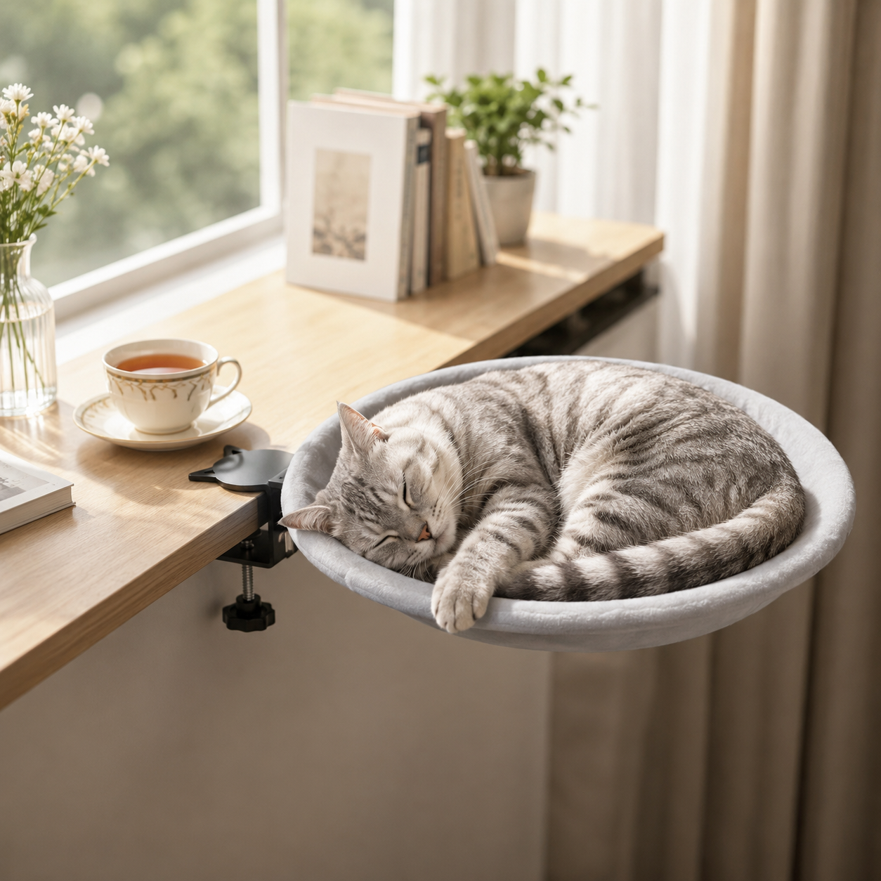 Cat Desk Bed – Rotating Cozy Cat Hammock for Office Desks, Machine Washable, Adjustable Clamp Mount