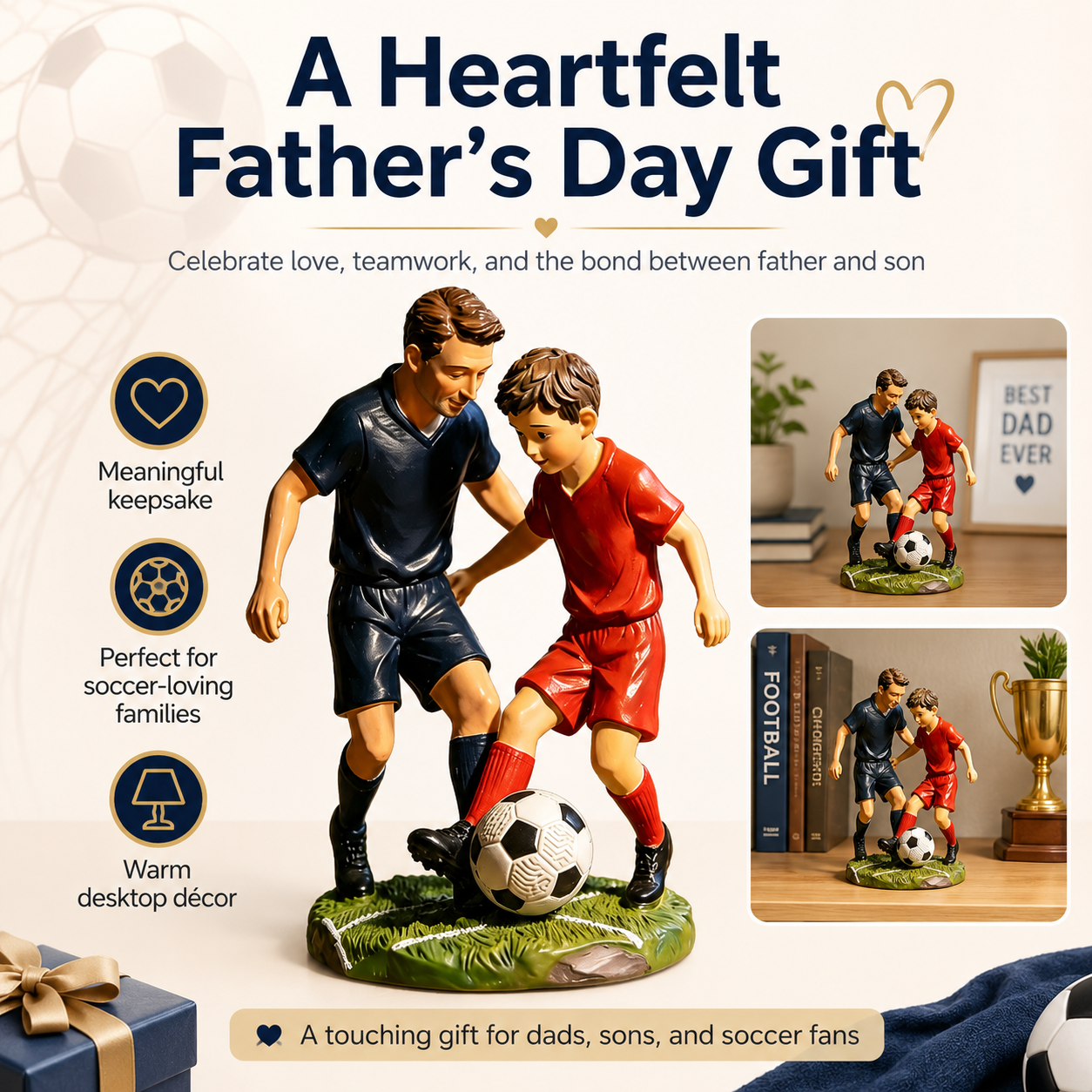 Father & Son Soccer Figurine – Resin Football Statue, Father’s Day Gift, World Cup Season Desktop Decoration