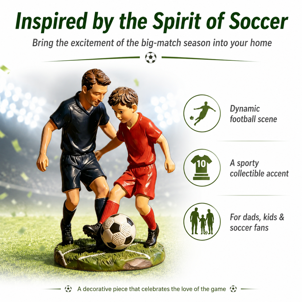 Father & Son Soccer Figurine – Resin Football Statue, Father’s Day Gift, World Cup Season Desktop Decoration