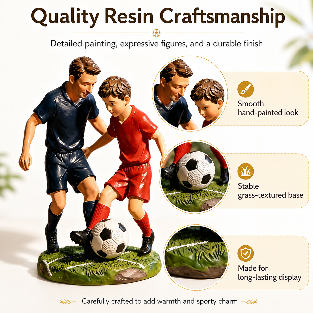 Father & Son Soccer Figurine – Resin Football Statue, Father’s Day Gift, World Cup Season Desktop Decoration