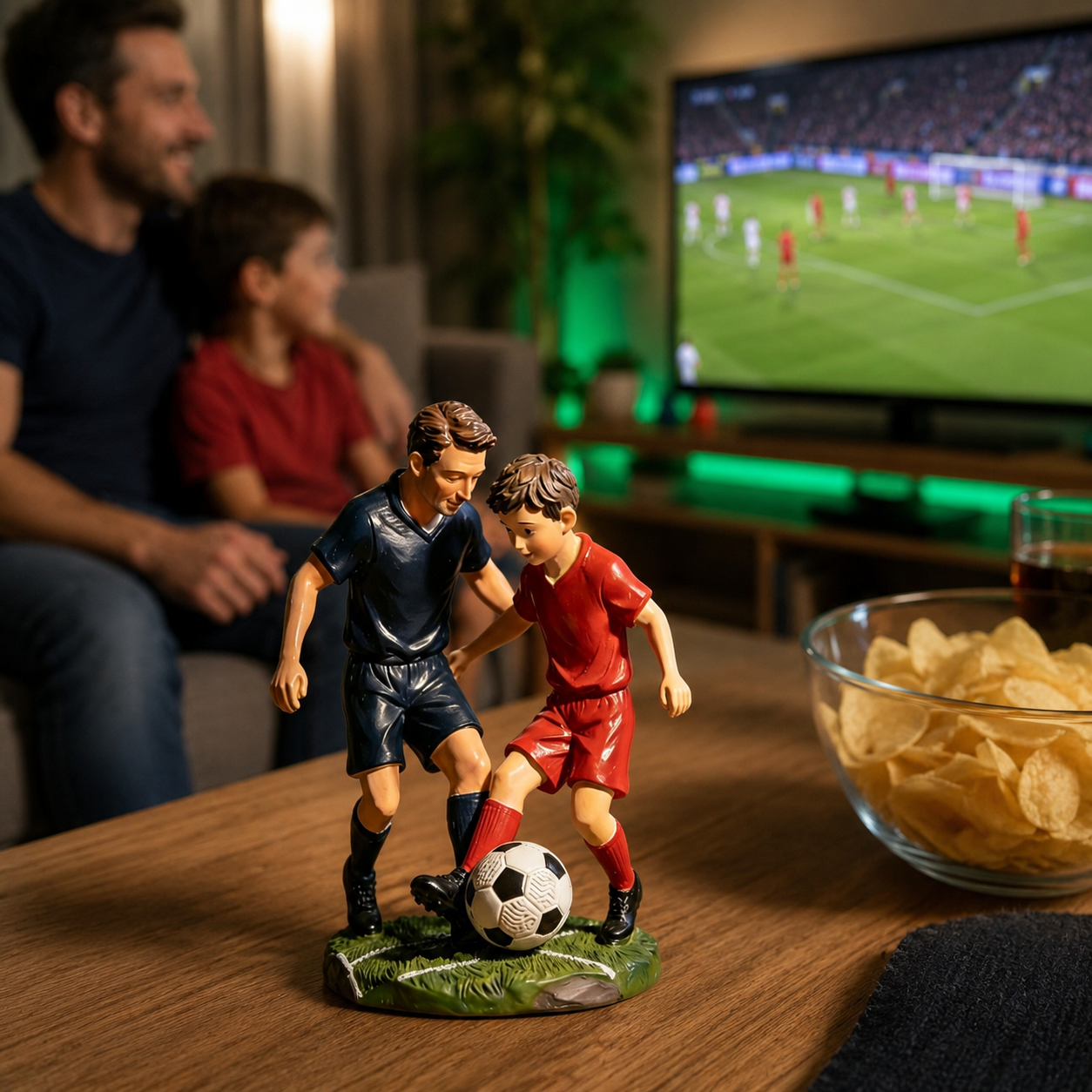 Father & Son Soccer Figurine – Resin Football Statue, Father’s Day Gift, World Cup Season Desktop Decoration