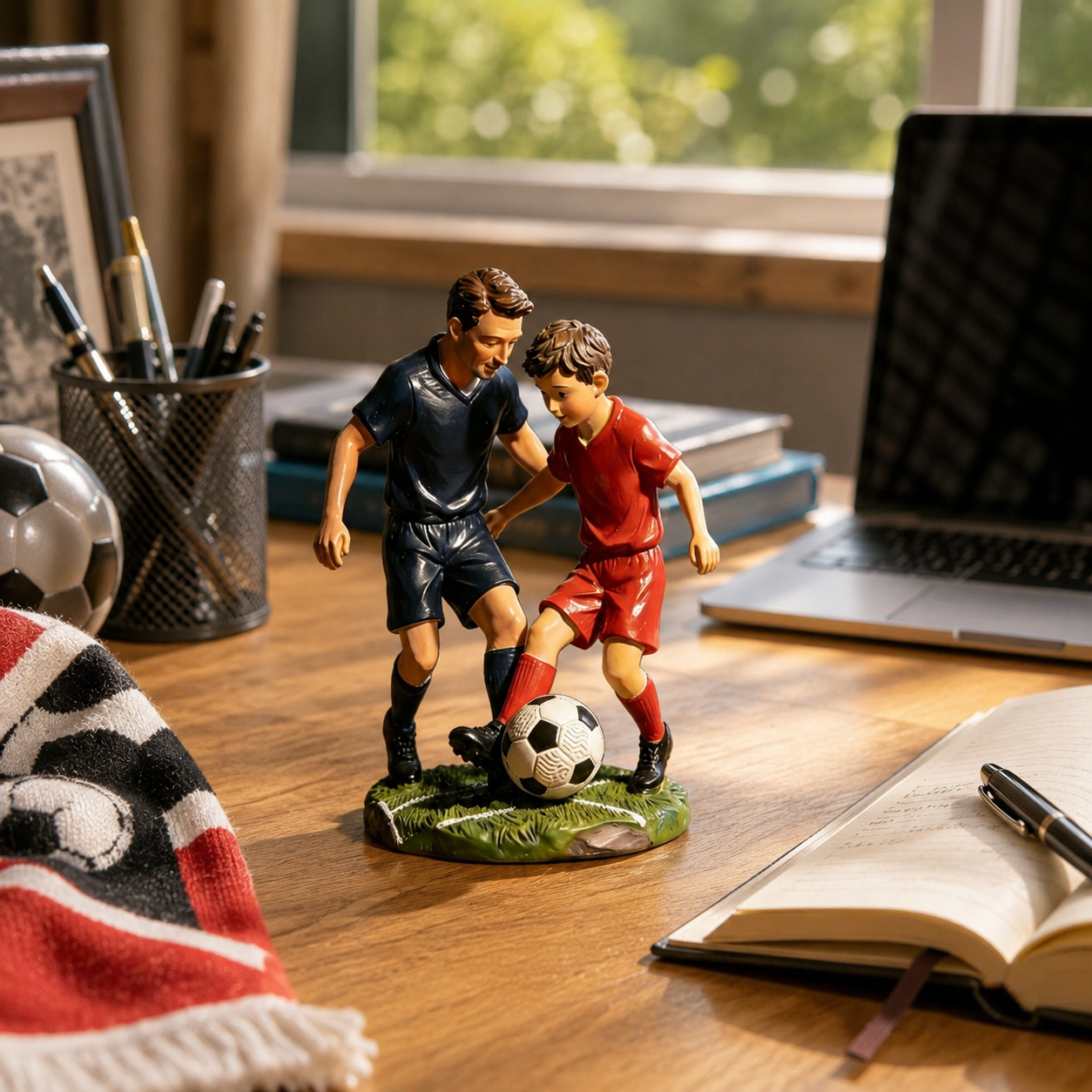 Father & Son Soccer Figurine – Resin Football Statue, Father’s Day Gift, World Cup Season Desktop Decoration