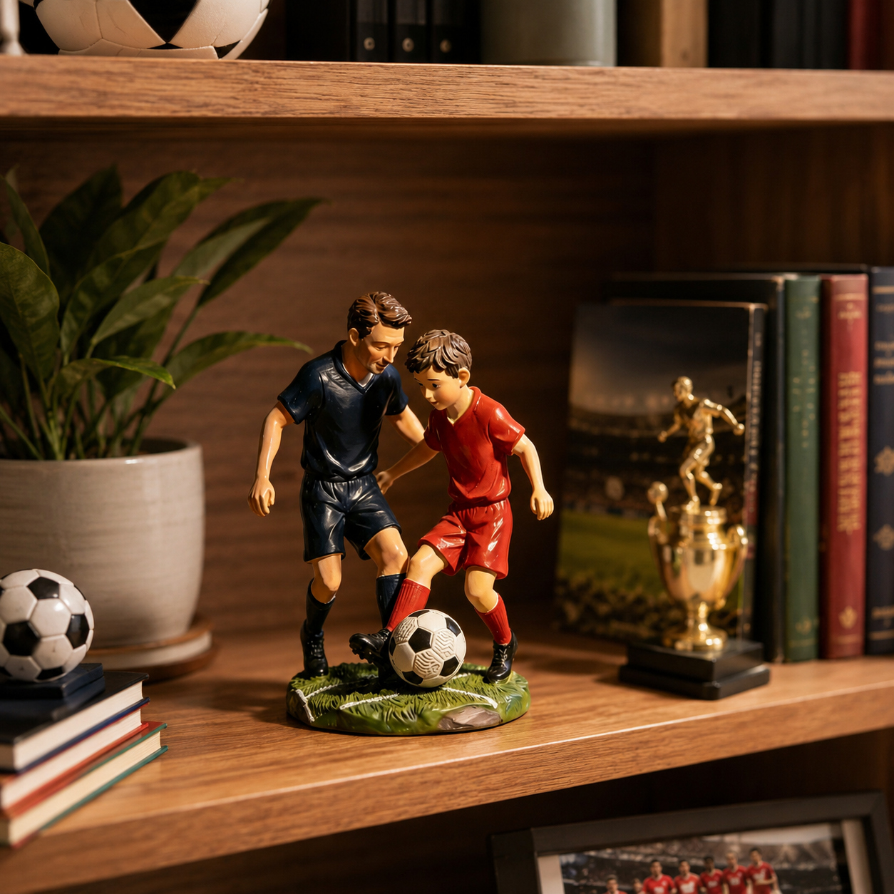 Father & Son Soccer Figurine – Resin Football Statue, Father’s Day Gift, World Cup Season Desktop Decoration