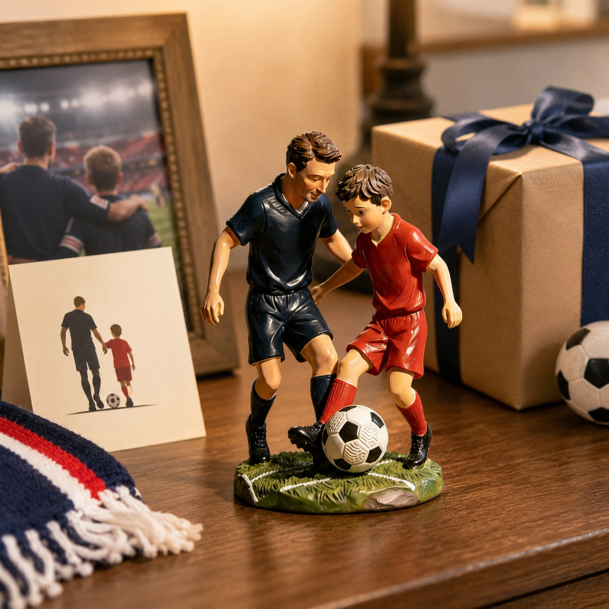 Father & Son Soccer Figurine – Resin Football Statue, Father’s Day Gift, World Cup Season Desktop Decoration