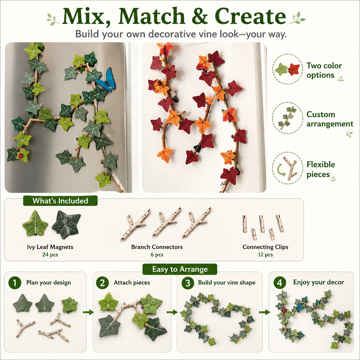 Decorative Ivy Leaf Refrigerator Magnets