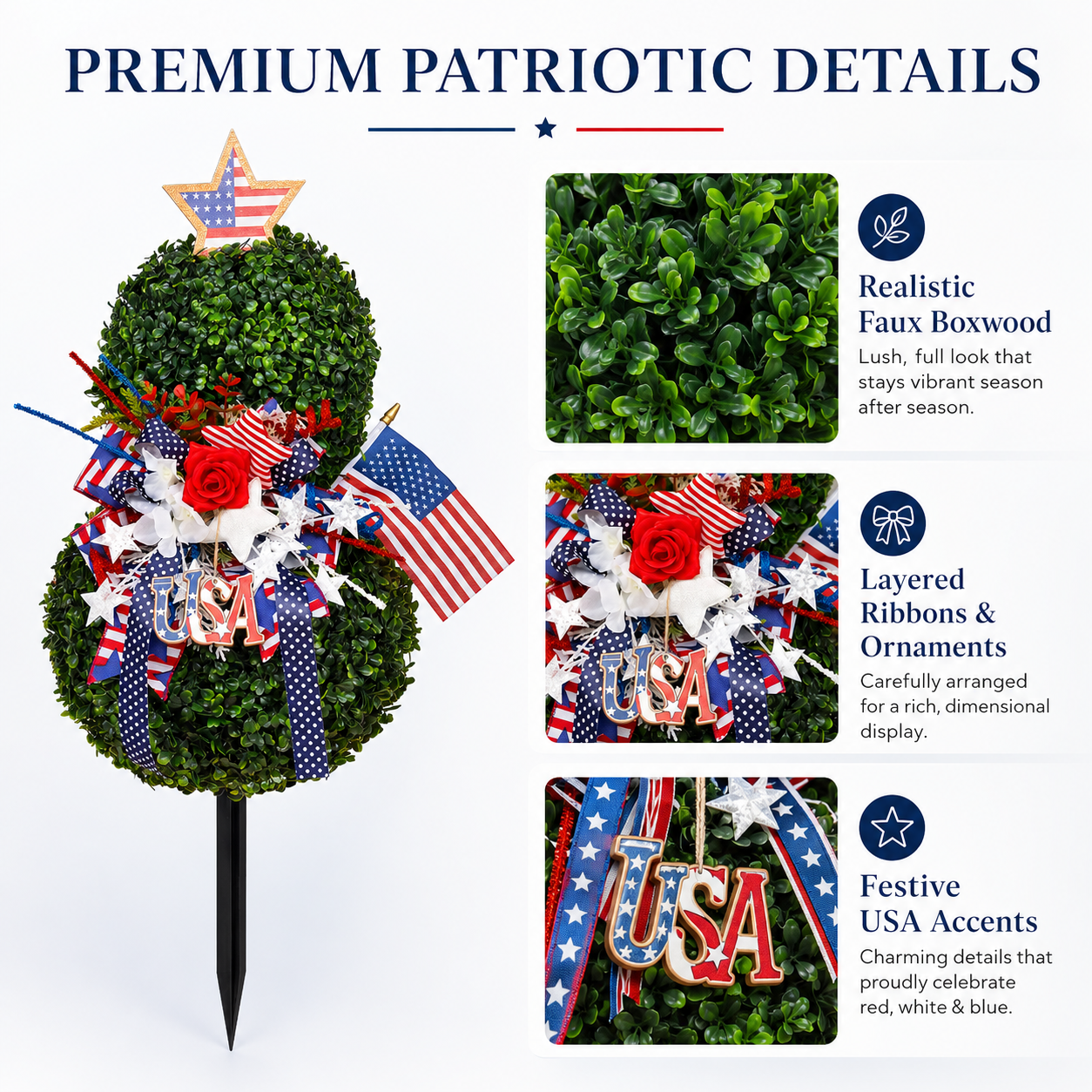 Patriotic Garden Topiary – 4th of July Outdoor Decor