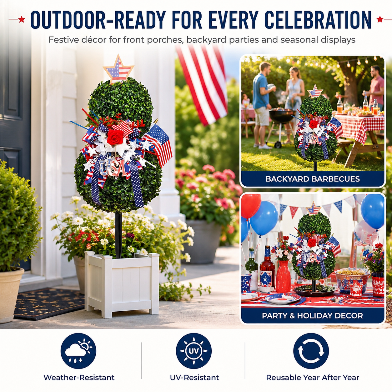 Patriotic Garden Topiary – 4th of July Outdoor Decor
