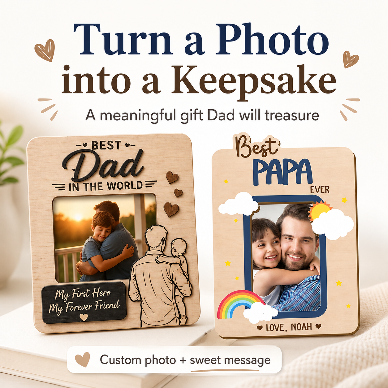 Father’s Day Wooden Photo Frame – Best Dad Series (Classic 3D Carved & Fun Cartoon Style)