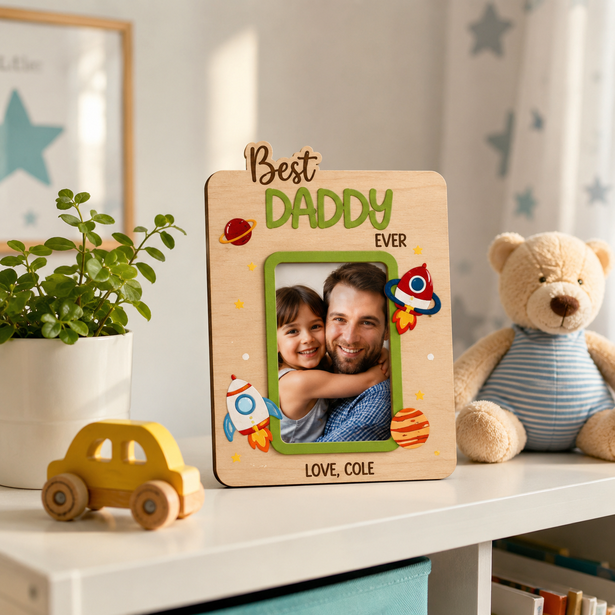 Father’s Day Wooden Photo Frame – Best Dad Series (Classic 3D Carved & Fun Cartoon Style)