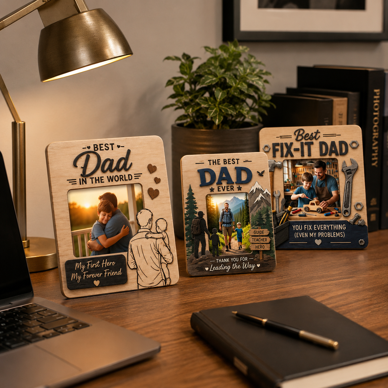 Father’s Day Wooden Photo Frame – Best Dad Series (Classic 3D Carved & Fun Cartoon Style)