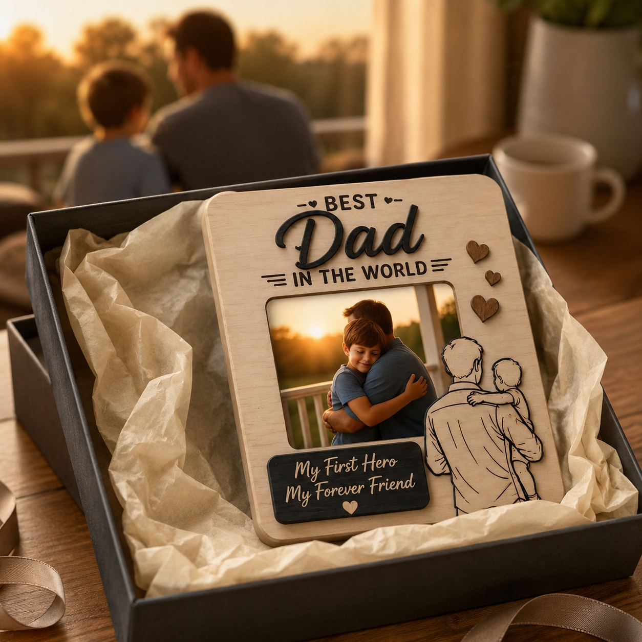 Father’s Day Wooden Photo Frame – Best Dad Series (Classic 3D Carved & Fun Cartoon Style)