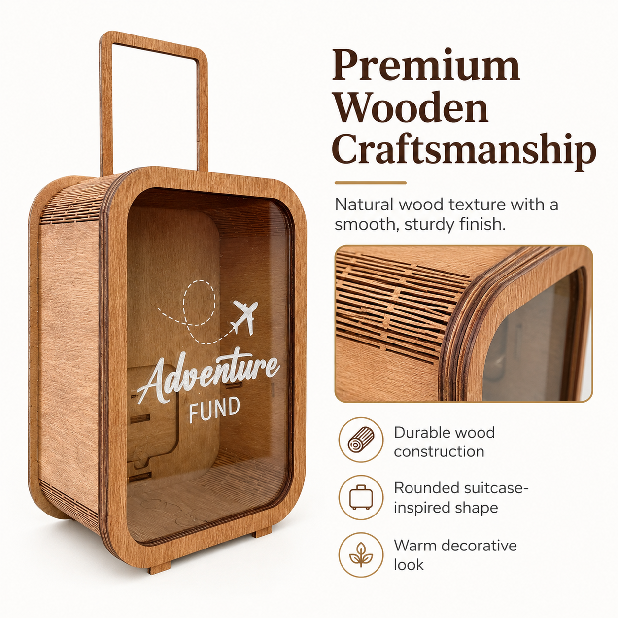 Travel Adventure Money Box – Wooden Creative Savings Jar