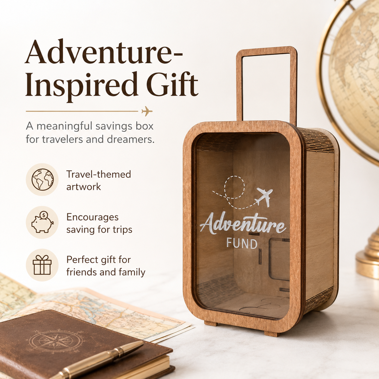 Travel Adventure Money Box – Wooden Creative Savings Jar