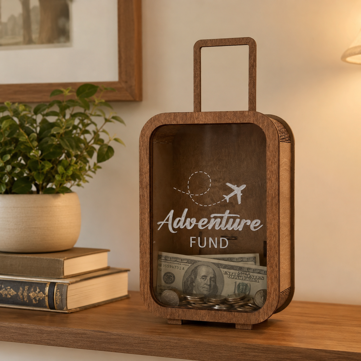Travel Adventure Money Box – Wooden Creative Savings Jar