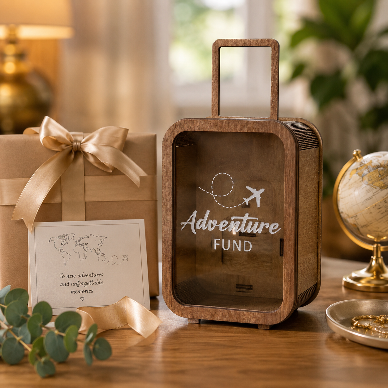 Travel Adventure Money Box – Wooden Creative Savings Jar