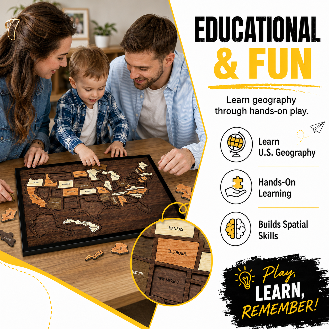Wooden U.S. Map Puzzle | Educational & Decorative for Kids and Families