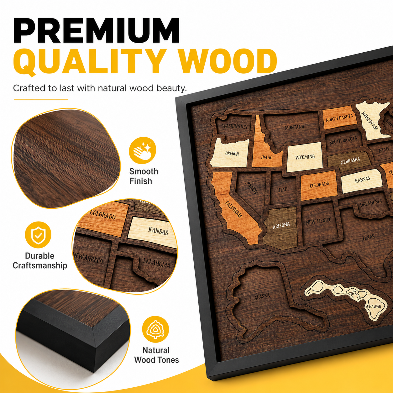 Wooden U.S. Map Puzzle | Educational & Decorative for Kids and Families