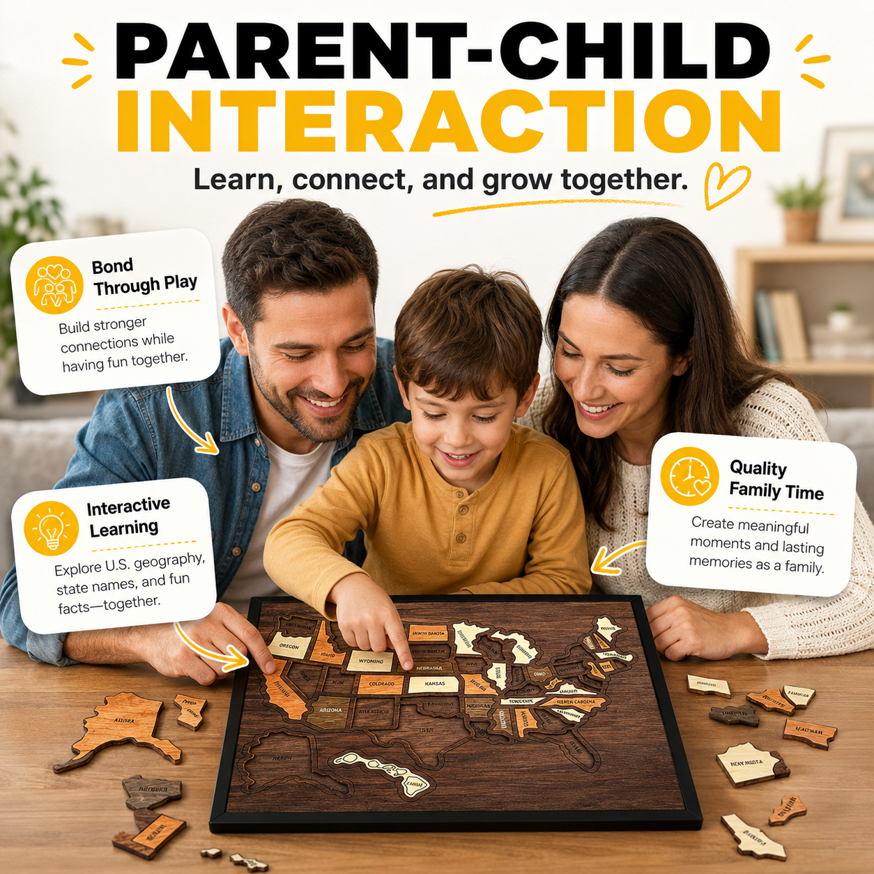 Wooden U.S. Map Puzzle | Educational & Decorative for Kids and Families