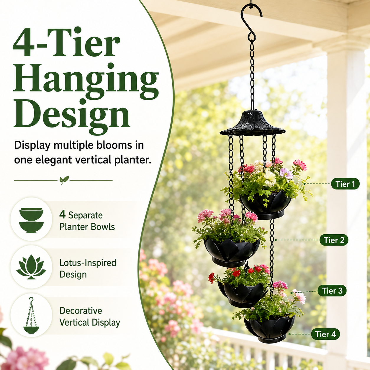 Four-Tier Hanging Flower Pot Wind Chime – Indoor & Outdoor Decorative Planter