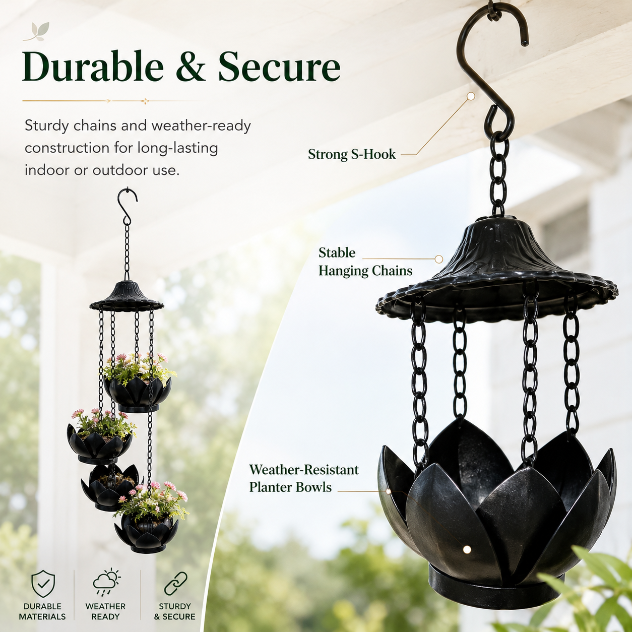 Four-Tier Hanging Flower Pot Wind Chime – Indoor & Outdoor Decorative Planter