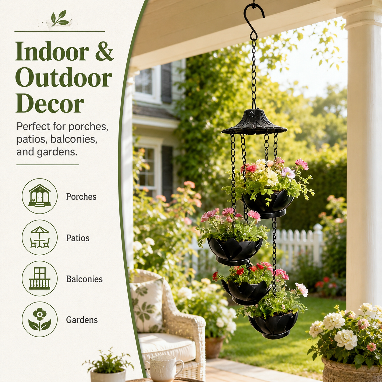 Four-Tier Hanging Flower Pot Wind Chime – Indoor & Outdoor Decorative Planter