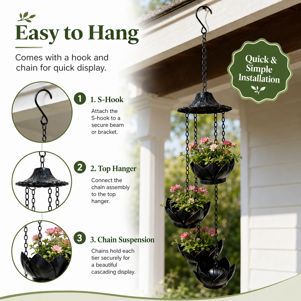 Four-Tier Hanging Flower Pot Wind Chime – Indoor & Outdoor Decorative Planter