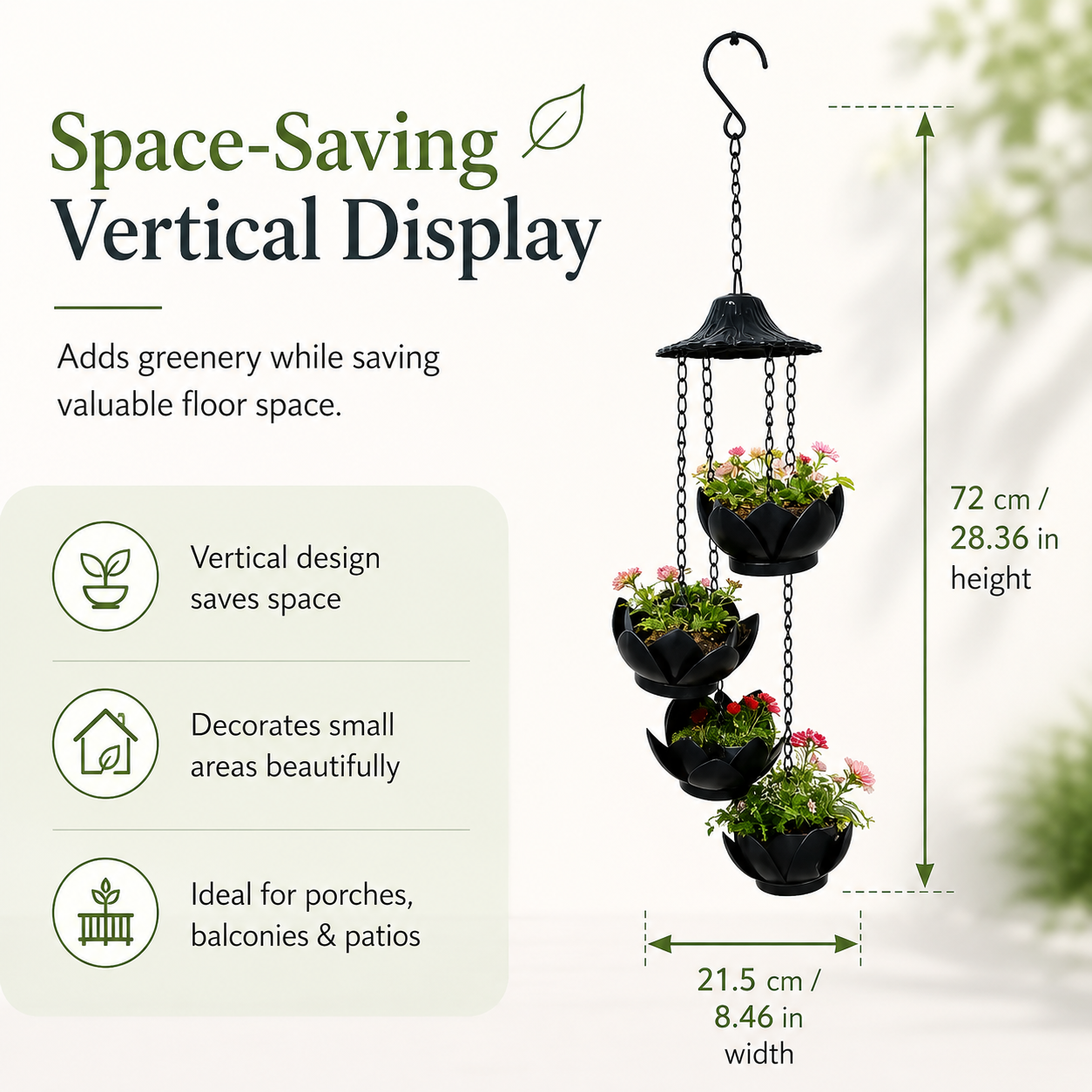 Four-Tier Hanging Flower Pot Wind Chime – Indoor & Outdoor Decorative Planter