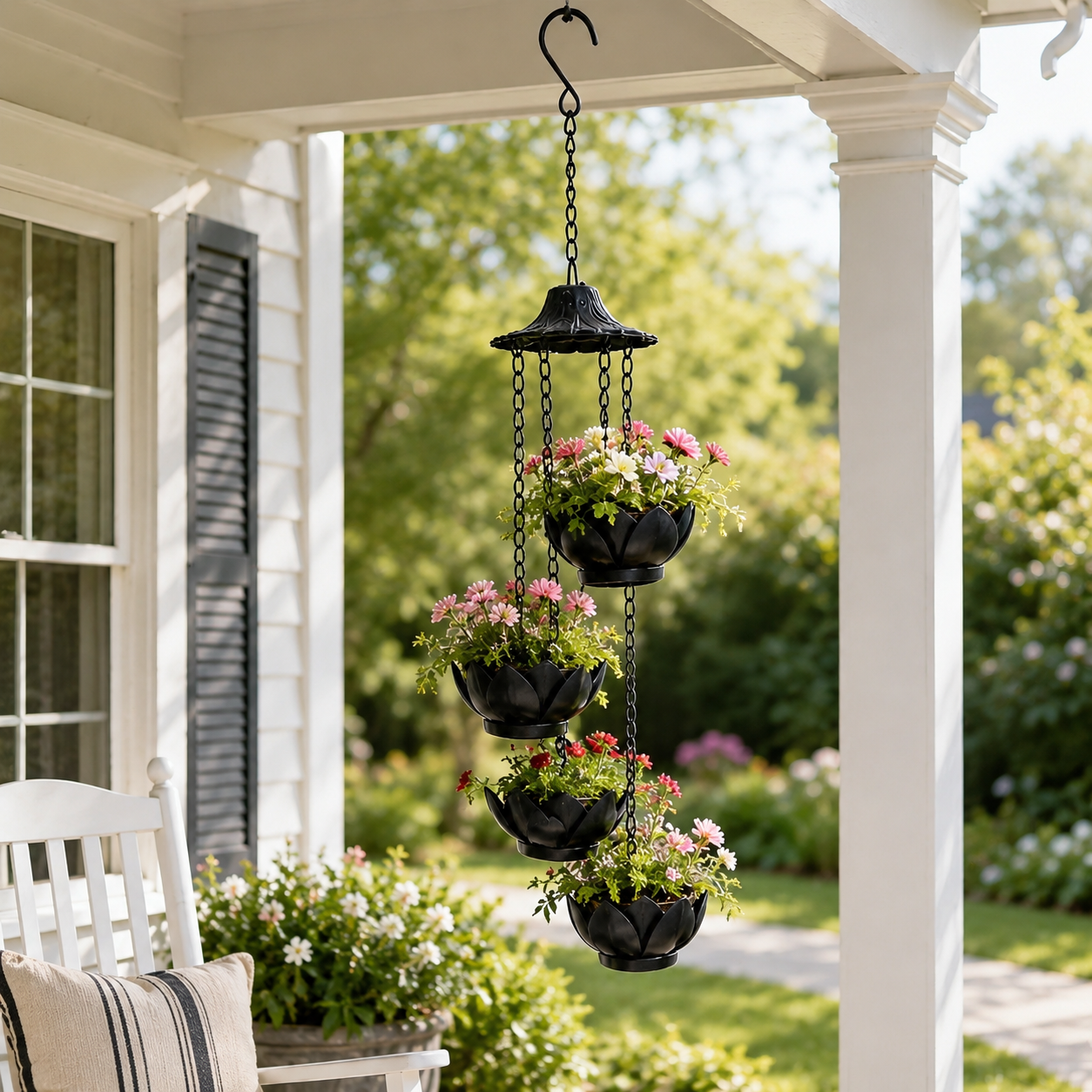 Four-Tier Hanging Flower Pot Wind Chime – Indoor & Outdoor Decorative Planter