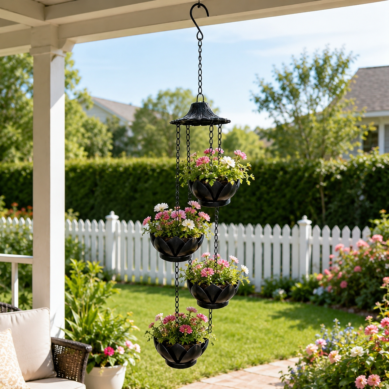 Four-Tier Hanging Flower Pot Wind Chime – Indoor & Outdoor Decorative Planter